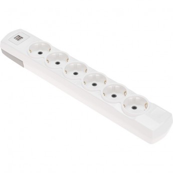 Колодка REXANT PREMIUM 6 гнезд, с/з, 2 USB, белый Колодка REXANT PREMIUM 6 гнезд, с/з, 2 USB, белый